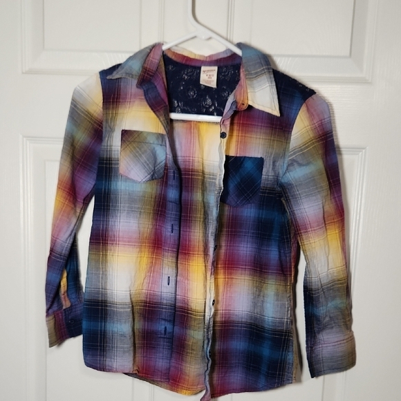 Arizona Jean Company Vibrant Blue and Purple Plaid Button Down - Picture 2 of 5